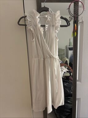 Caution To The Wind White Ruffled Wrap Mini Dress